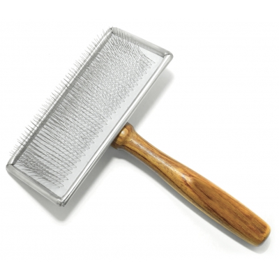 Carde pour chiens - picots souples et manche en bois - grand modèle