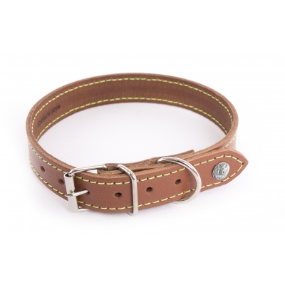 Collier cuir cognac coupé franc et couture fluo Jaune - FLASH