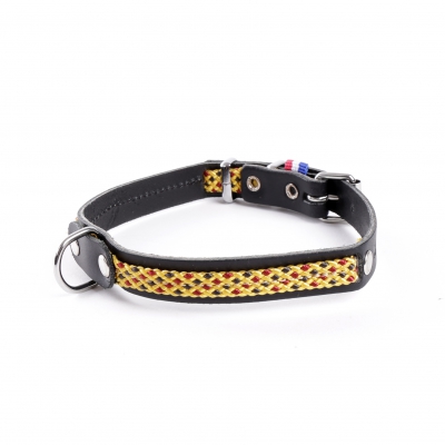 Collier cuir & nylon "Colorado" pour chien - Jaune