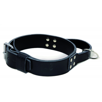 Collier d'intervention en cuir noir pour chien avec poignée - Black & Métal