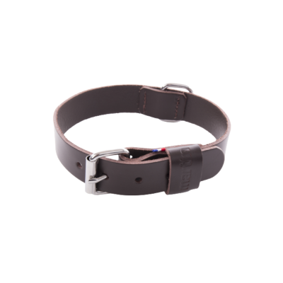 Collier droit en cuir marron pour chien - coupé franc piqué