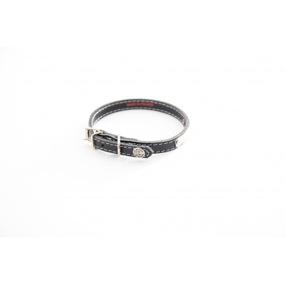Collier en cuir noir pour chien - cuir classique surpiqué avec plaque