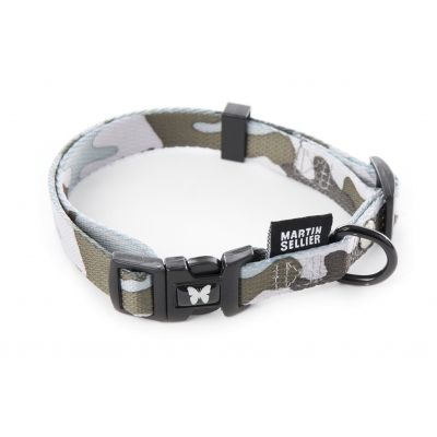 Collier laisse et harnais pour chien de la collection camouflage gris