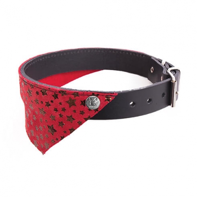Collier Noir Bandana Rouge en cuir