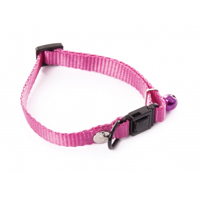 Collier réglable nylon uni pour chat - Martin Sellier - Rose