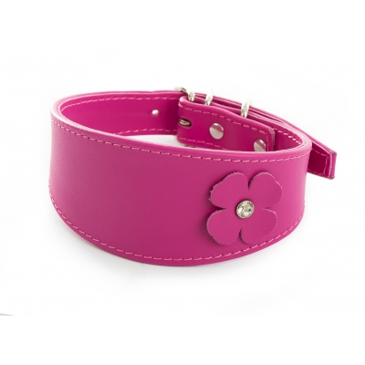 Collier Whippet et Lévrier en cuir fushia - cuir fantaisie trèfle peausserie