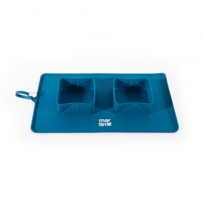 Gamelle double pliable silicone pour chien et chat - bleu