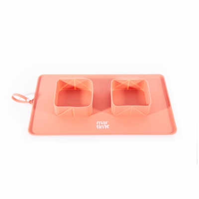 Gamelle double pliable silicone pour chien et chat - rose