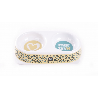 Gamelle pour chat "Cœur Léopard" - mélaminées doubles - Présentoir de 6 boites