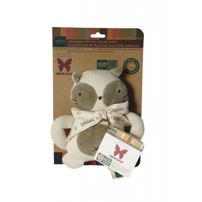 Jouet peluche bio poignée - chat - 18 cm 