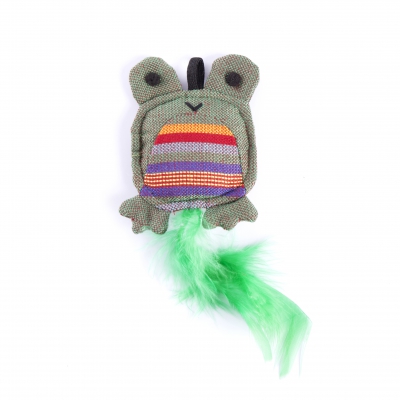 Jouet pour chat - Grenouille verte - tissu ethnique 2
