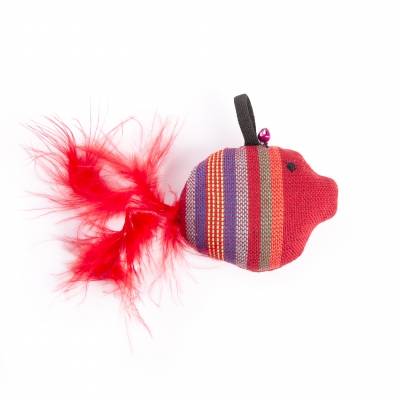 Jouet pour chat - Poisson bulle rouge - tissu ethnique