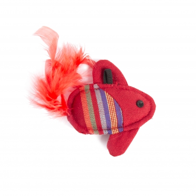 Jouet pour chat - Poisson volant rouge - tissu ethnique 1