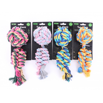 Jouet pour chien - Lot de 4 balles + corde en coton
