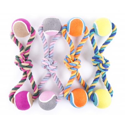 Jouet pour chien - Lot de 4 cordes + 2 balles de tennis - 40cm