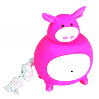 Jouet vinyle corde cochon 11,5 cm 
