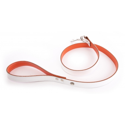 Laisse cuir Allure en cuir Blanc/Orange - L.100 x l.1,9 cm