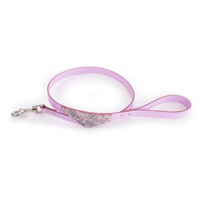 Laisse cuir MALIBU coupé franc et bandana cuir fantaisie - Rose