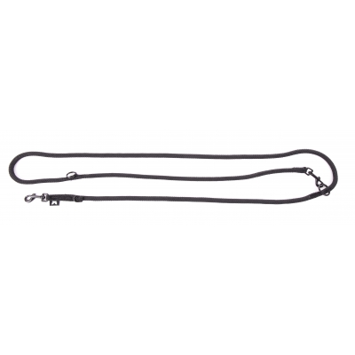 Laisse pour chien multiposition nylon rond noir - 1,3 x 192 cm 