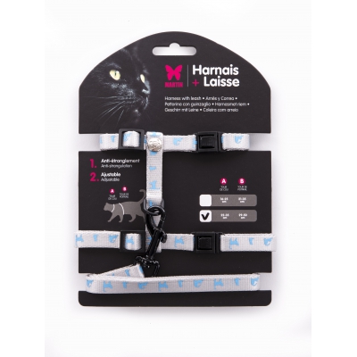 Set de Harnais et Laisse CHAT - Gris - Bleu