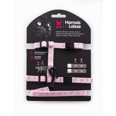 Set de Harnais et Laisse CHAT - Rose - Gris
