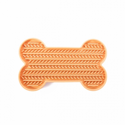 Tapis de léchage "os" silicone pour chien - jaune