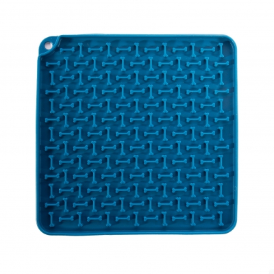 Tapis de léchage "carré" silicone pour chien et chat - bleu