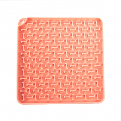 Tapis de léchage "carré" silicone pour chien et chat - rose