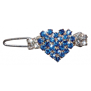 Barrette cœur strass bleu et blanc 2,6cm