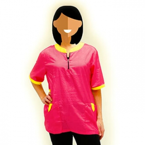 Blouse de toilettage Mixte avec poches Rose/jaune - collection SINGAPOUR