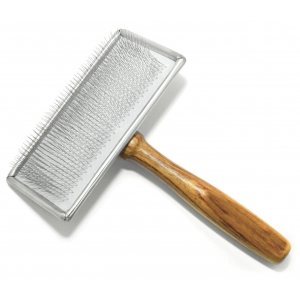 Carde pour chiens - picots souples et manche en bois - grand modèle