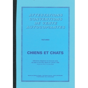 Carnet d'attestation de vente de chien et de chat