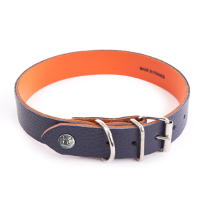 Collier Allure en cuir Gris/Orange - L.47 x l.2,2 x 33-42 cm