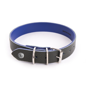 Collier Allure en cuir Kaki/Bleu - L.30 x l.1,6 x 20-27 cm