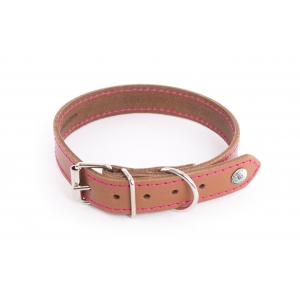 Necklace cognac leather cut franc and pink neon seam - FLASH