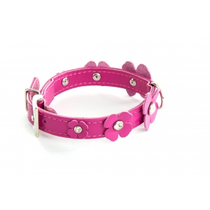 Fuchsia leather collar for dog - Clover leather right