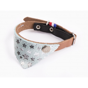 Miami Cat leather collar - Blue Cognac