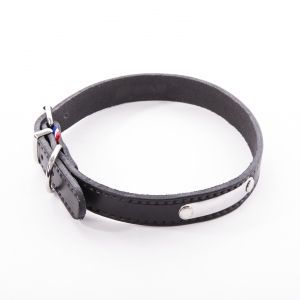 Identification Collar Black leather dog - Coupe franc riveted