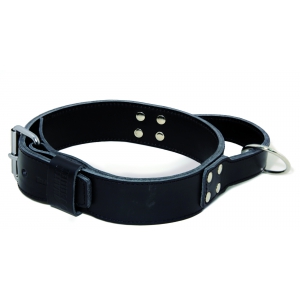 Collier d'intervention en cuir noir pour chien avec poignée - Black & Métal