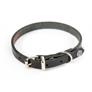 Black leather dog collar - classic colored leather