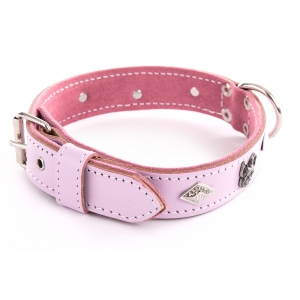 Collier en cuir rose pour chien - spécial bouledogue