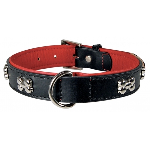 Collier pour chien motif Os - ext. NOIR int. ROUGE