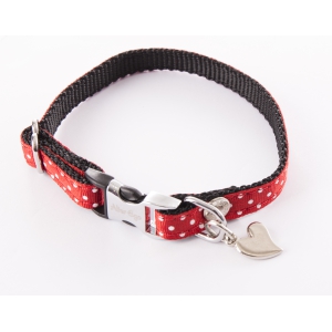 Dog collar - nylon red peas - 1 x 17 à 27 cm 