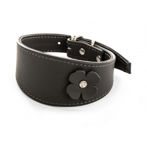 Collier Whippet et Lévrier en cuir gris - cuir fantaisie trèfle peausserie