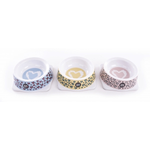 Gamelle pour chat "Cœur Léopard" - mélaminées - Présentoir de 6 boites