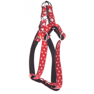 Dog harness - nylon red peas