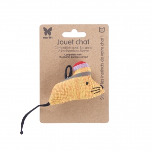 Jouet pour chat - Souris jaune avec bonnet - tissu ethnique