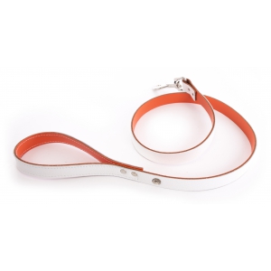 Laisse cuir Allure en cuir Blanc/Orange - L.100 x l.1,9 cm