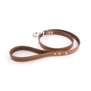 FLASH straight cut leather leash and neon seam - Cognac and yellow