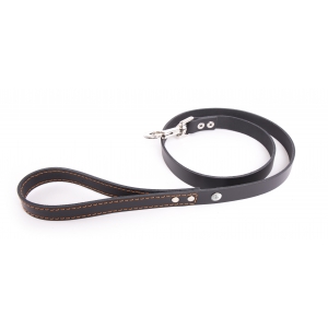 FLASH straight cut leather leash and neon seam - Black and orange